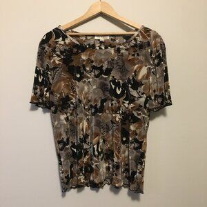 Vintage 90s Tradition Accordion Crepe Floral Top L | Abstract Plisse